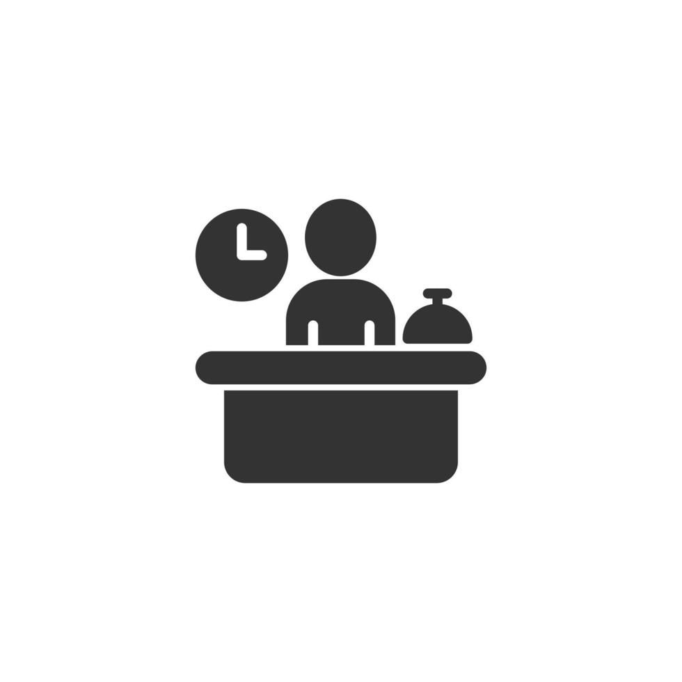 Check in reception icon in flat style. Booking service vector illustration on white isolated background. Hotel reservation business concept.