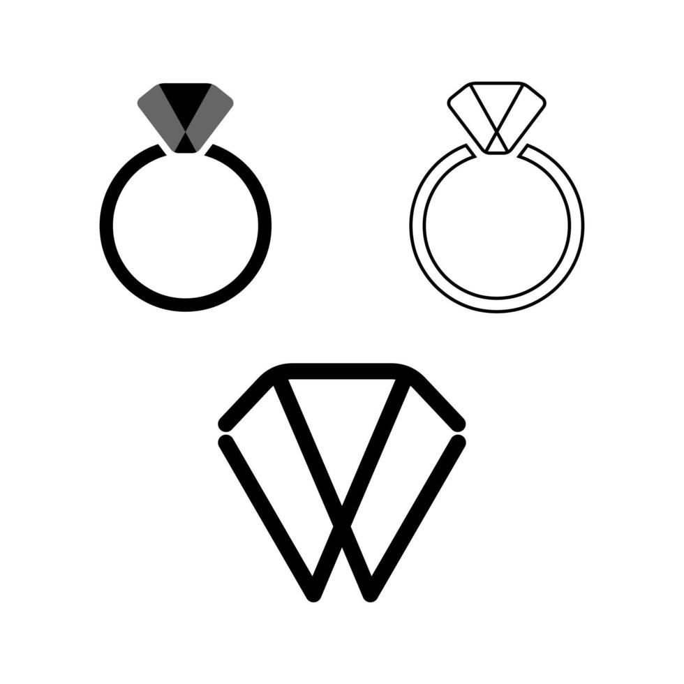 Simple diamond ring and letter W font line out inside a rectangle image graphic icon logo design abstract concept vector stock. Can be used as a symbol related to jewel