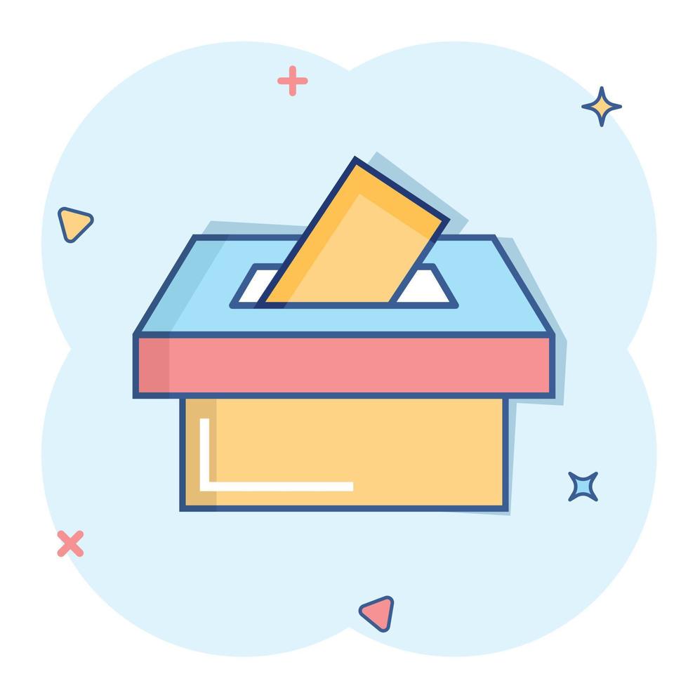 Election voter box icon in comic style. Ballot suggestion vector cartoon illustration pictogram. Election vote business concept splash effect.