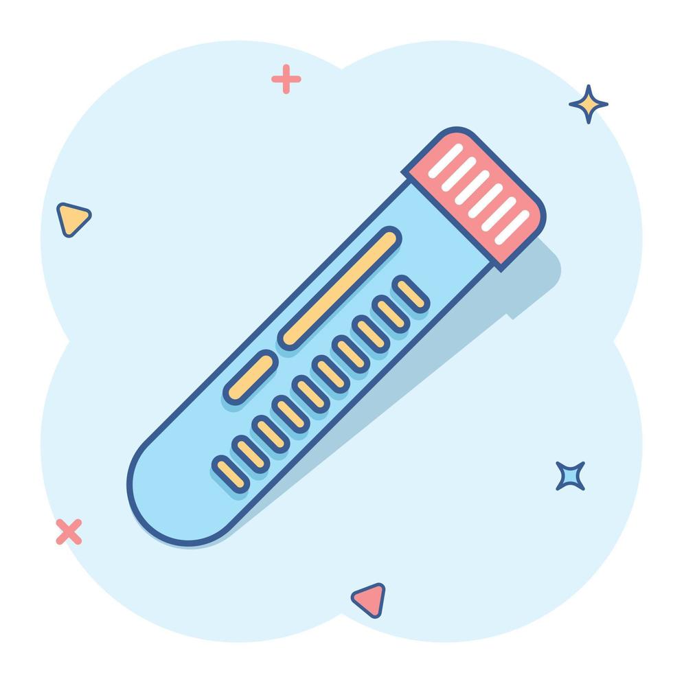 Chemistry beakers sign icon in comic style. Flask test tube vector cartoon illustration on white isolated background. Alchemy business concept splash effect.