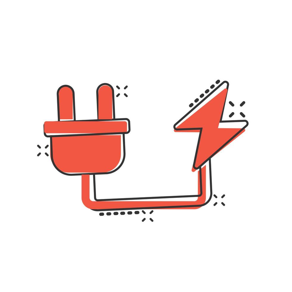Electric plug icon in comic style. Power adapter cartoon vector illustration on white isolated background. Electrician splash effect sign business concept.
