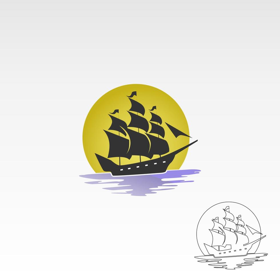 sail ship with wave and moon image graphic icon logo design abstract concept vector stock. Can be used as a symbol related to sailor or transportation