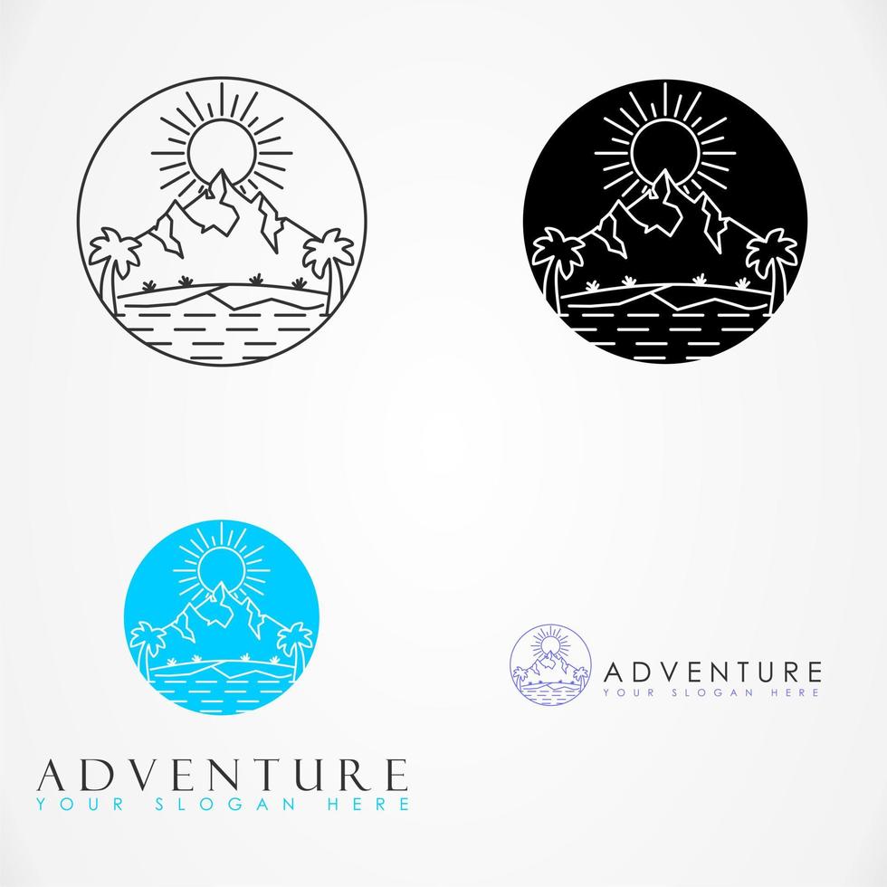 Sun pppearance from behind mountain in morning image graphic icon logo design abstract concept vector stock. Can be used as a symbol related to scenery or adventure