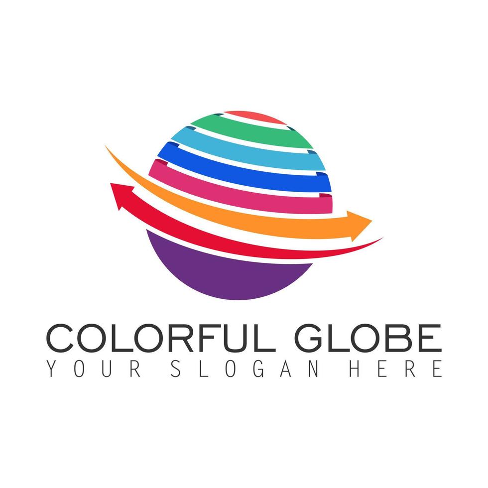 globe or earth using a variety of colors and flip arrow image graphic icon logo design abstract concept vector stock. Can be used as a symbol related to group.