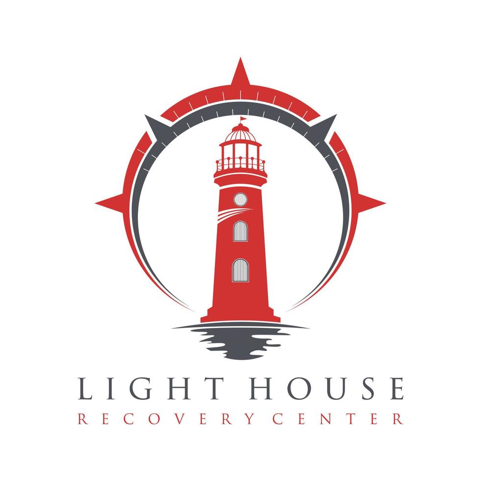 unique light house with shadow sea and compass image graphic icon logo design abstract concept vector stock. Can be used as a symbol relating to sea or sailor