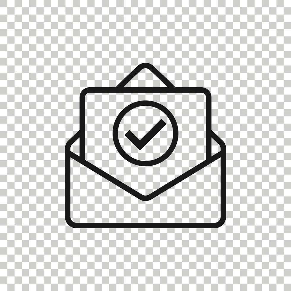Envelope with confirmed document icon in flat style. Verify vector illustration on white isolated background. Receive business concept.