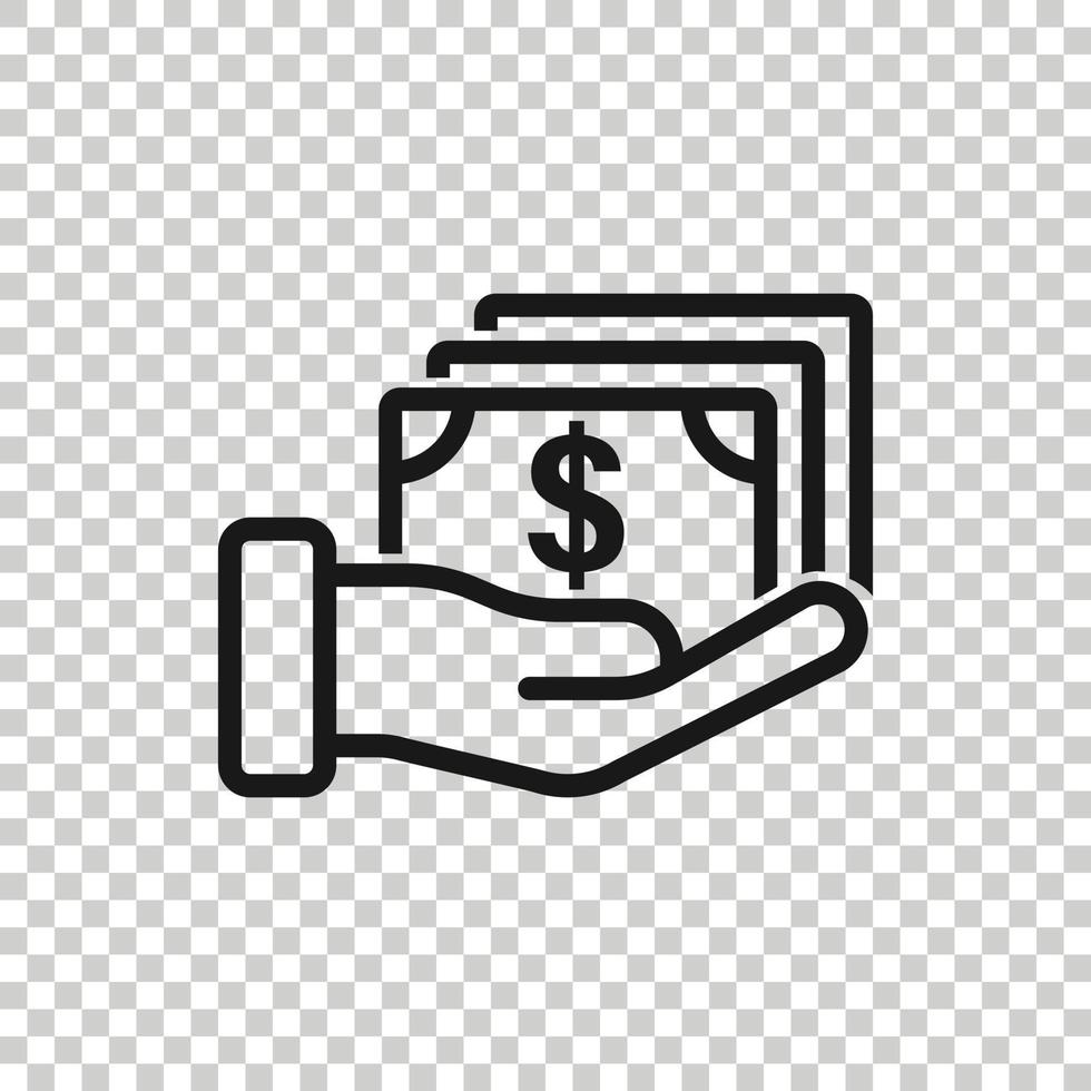 Remuneration icon in flat style. Money in hand vector illustration on white isolated background. Banknote payroll business concept.
