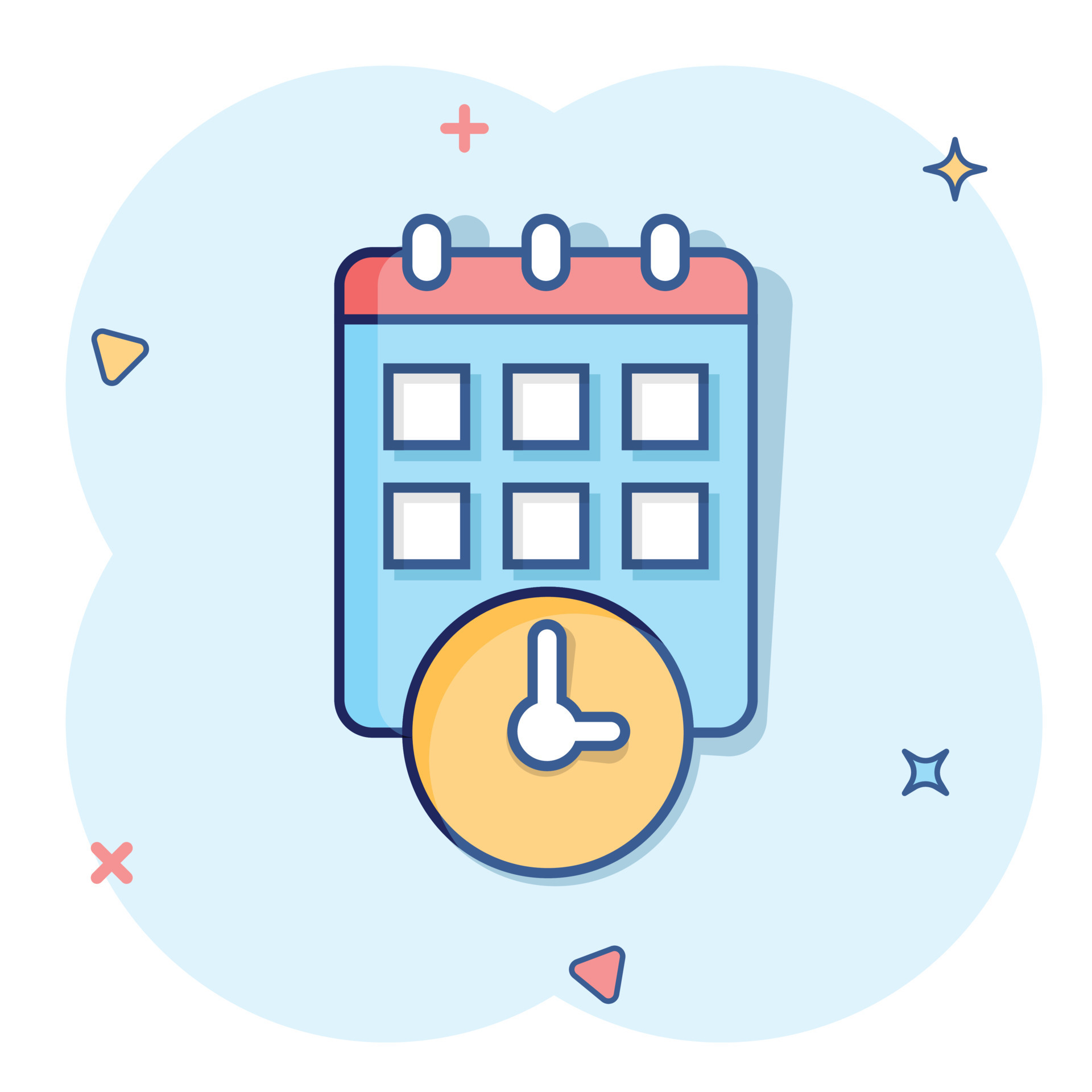 Calendar with clock icon in comic style. Agenda cartoon vector illustration  on white isolated background. Schedule time planner splash effect business  concept. 16135565 Vector Art at Vecteezy