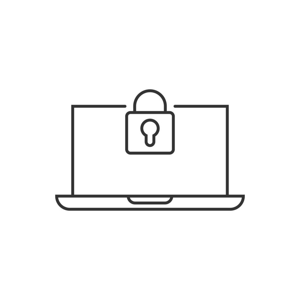 Locker computer icon in flat style. Padlock laptop vector illustration on white isolated background. Key unlock business concept.