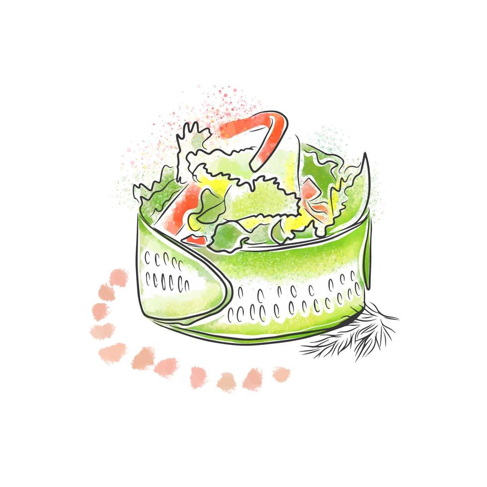 Salad for restaurant menu. Vegetable with cucumbers and lettuce, beautiful serving vector