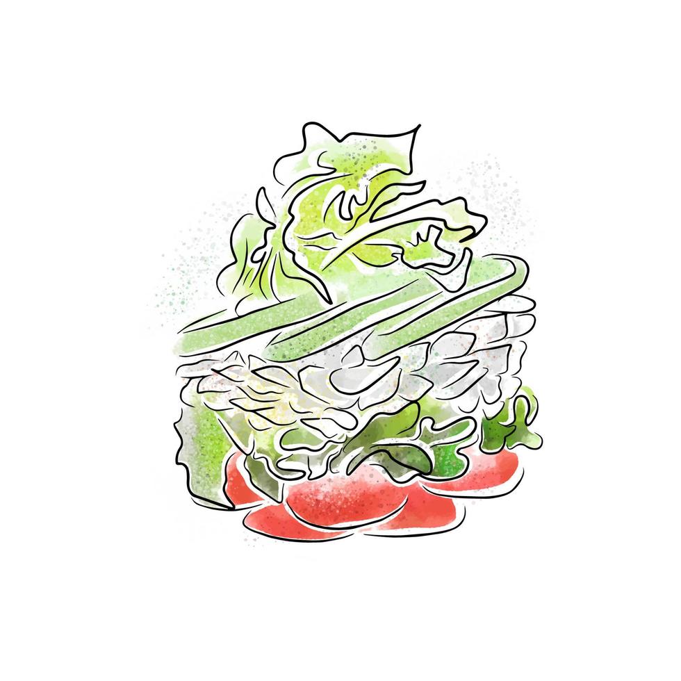 Salad with meat and tomatoes in lettuce, beautiful serving, restaurant menu vector