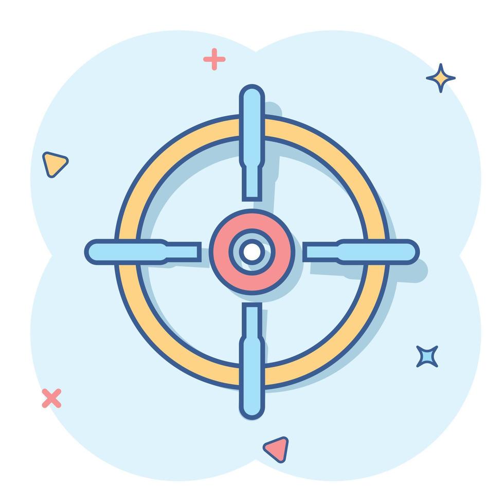 Shooting target vector icon in comic style. Aim sniper symbol cartoon illustration on white background. Target aim business concept splash effect.