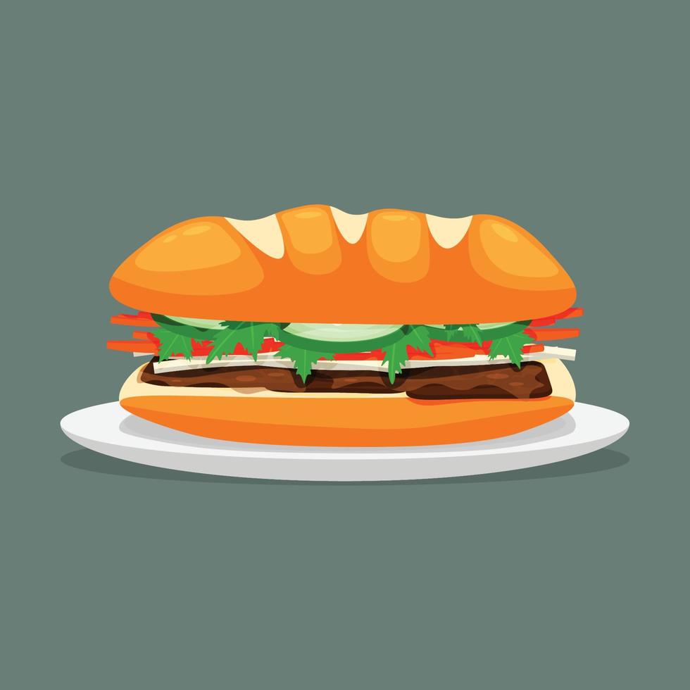 Banh mi comida vietnamita. diseño con dibujos animados. vector