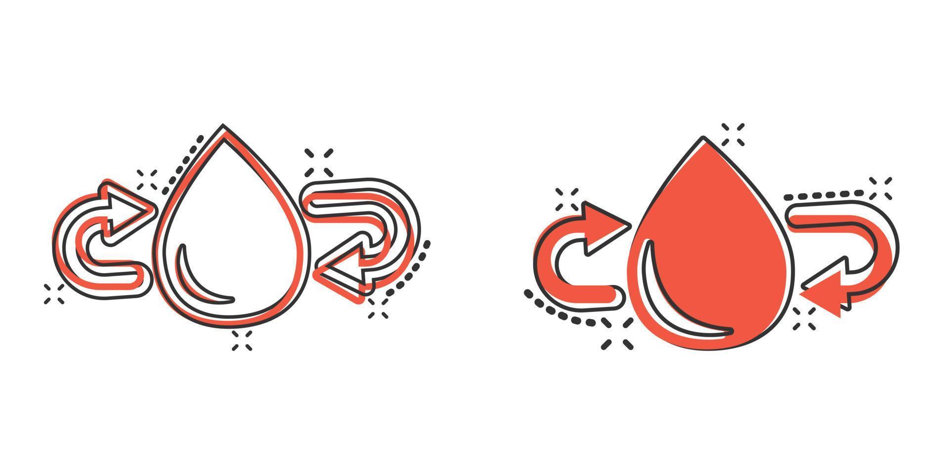 Water drop icon in comic style. Droplet cartoon vector illustration on white isolated background. Recycle splash effect sign business concept.