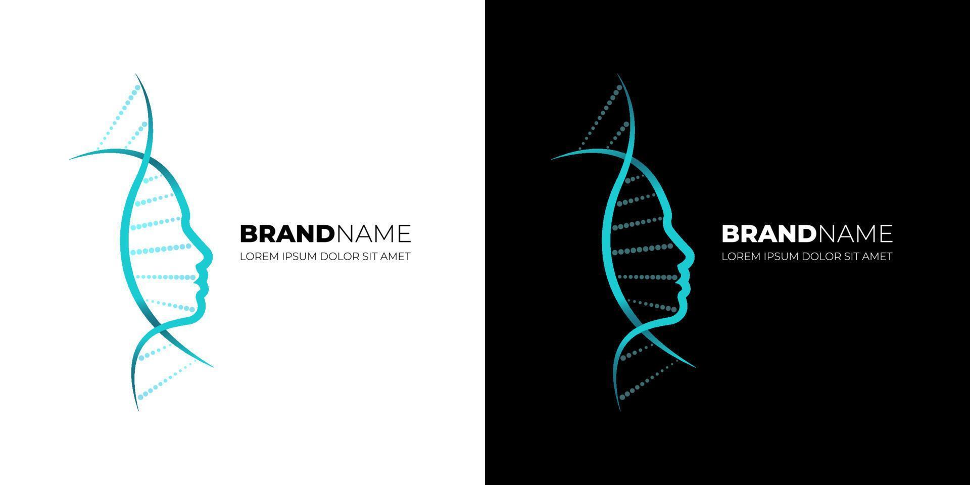 DNA molecule with woman face profile for medical beauty care cosmetic logo design. Medicine gene helix structure for regenerate cream and anti-aging vitamin complex logotype. Vector creative concept