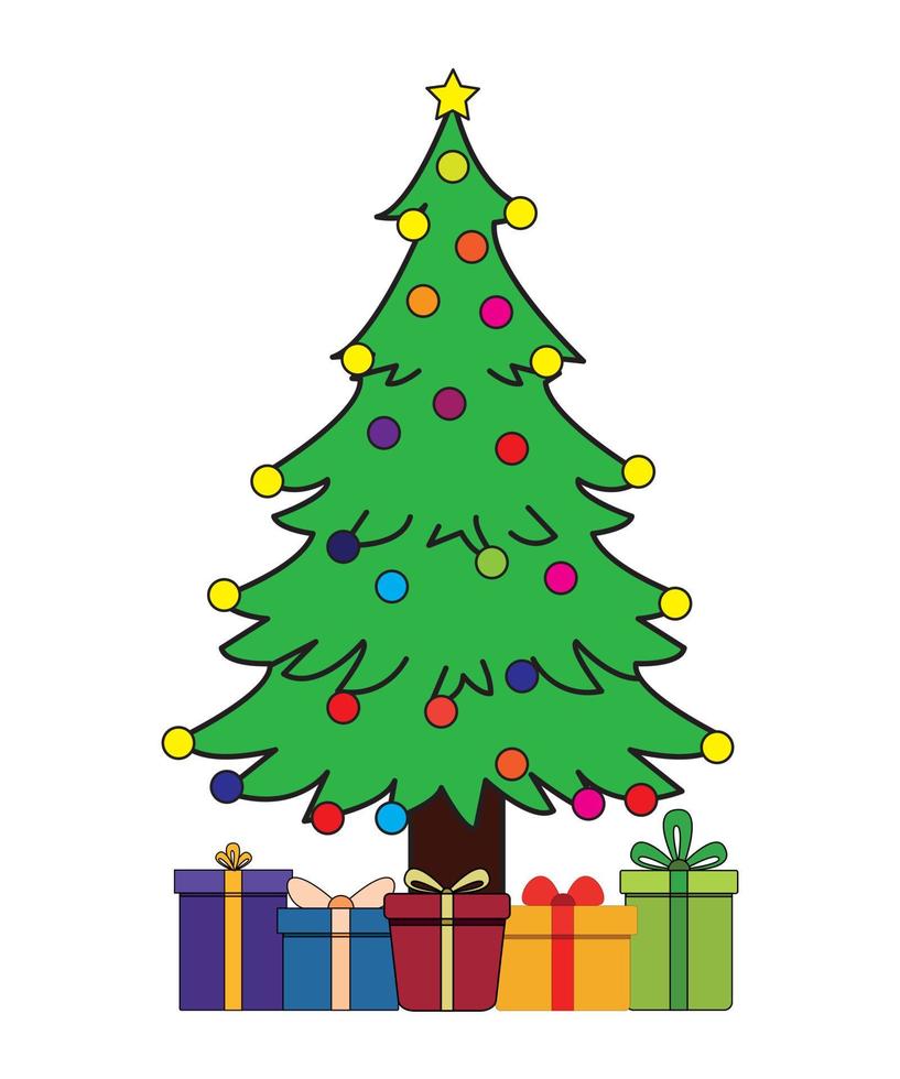 Christmas tree with gift boxes, vector illustration.