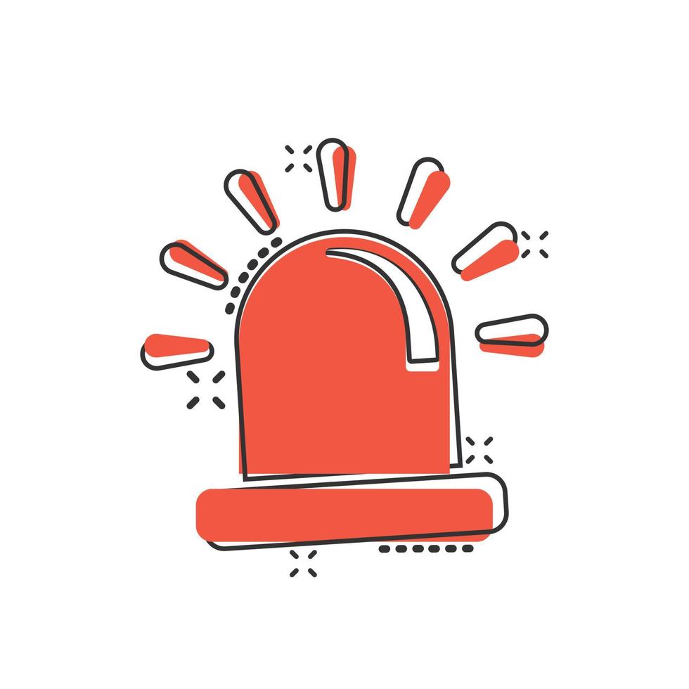 Emergency alarm icon in comic style. Alert lamp cartoon vector illustration on isolated background. Police urgency splash effect sign business concept.