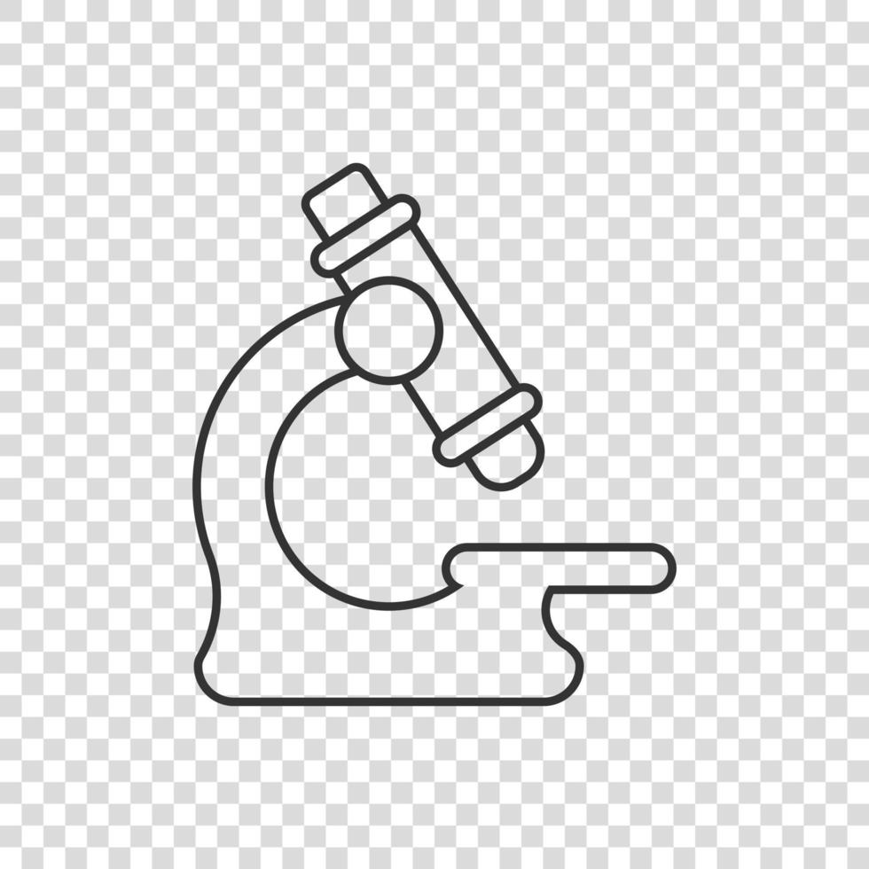 icono de microscopio en estilo plano. Ilustración de vector de lupa de laboratorio sobre fondo aislado. concepto de negocio de signo de instrumento de biología.