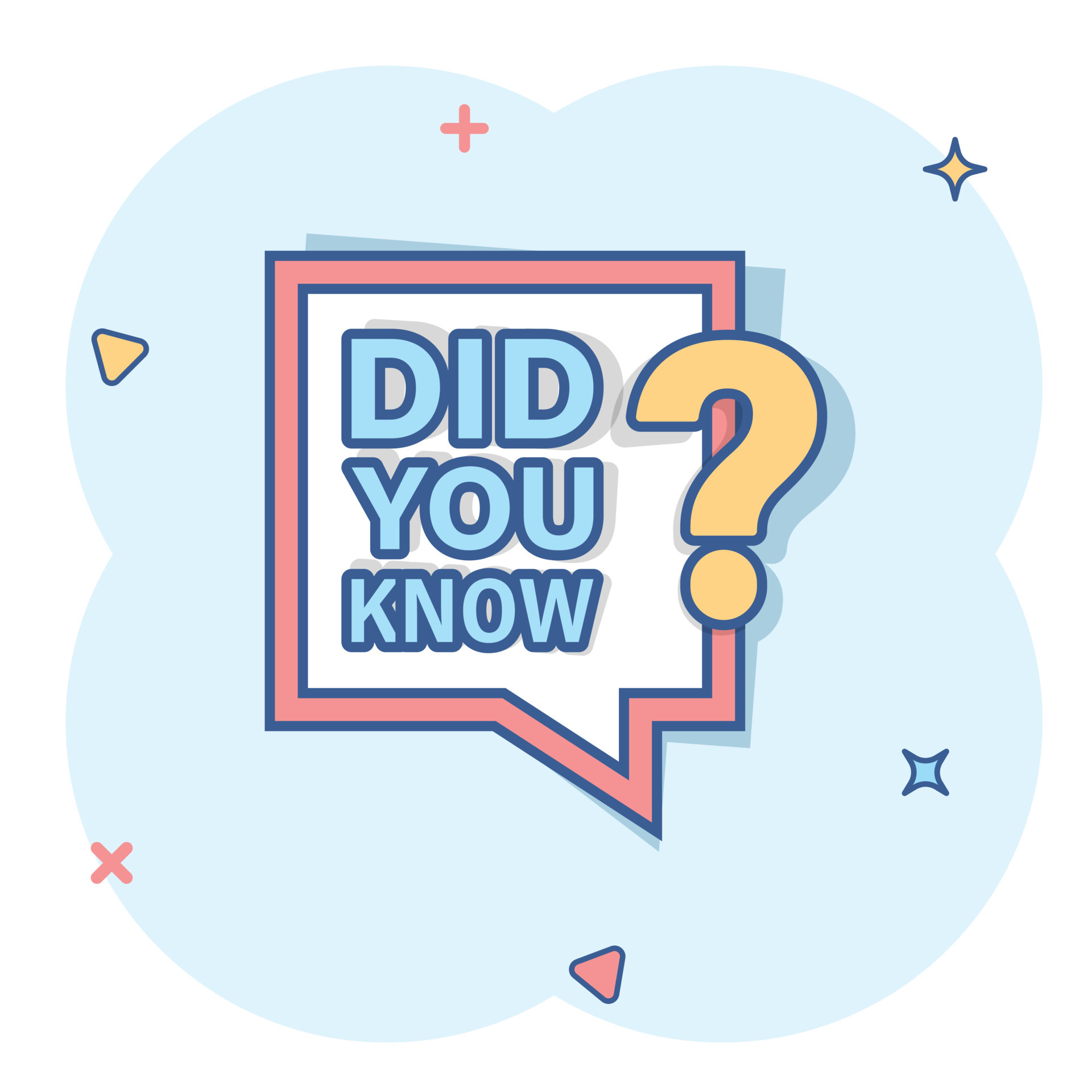 Did you know icon in comic style. Banner interesting facts cartoon