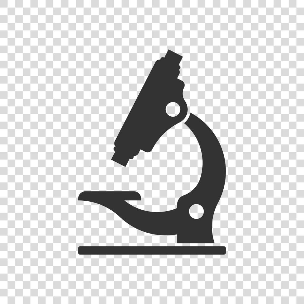 Microscope icon in flat style. Laboratory magnifier vector illustration on isolated background. Biology instrument sign business concept.