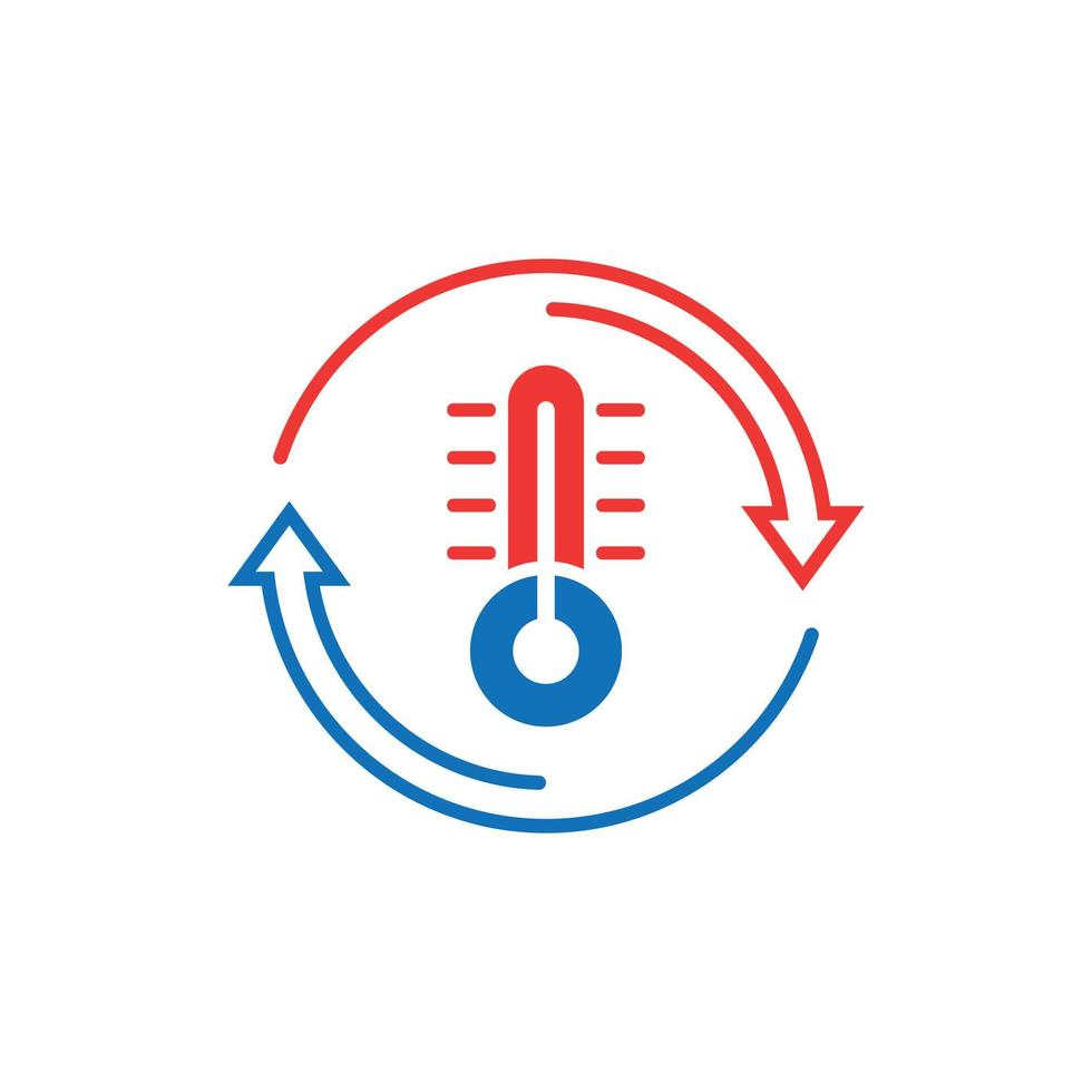 Thermometer climate control icon in flat style. Meteorology balance vector illustration on white isolated background. Hot, cold temperature business concept.