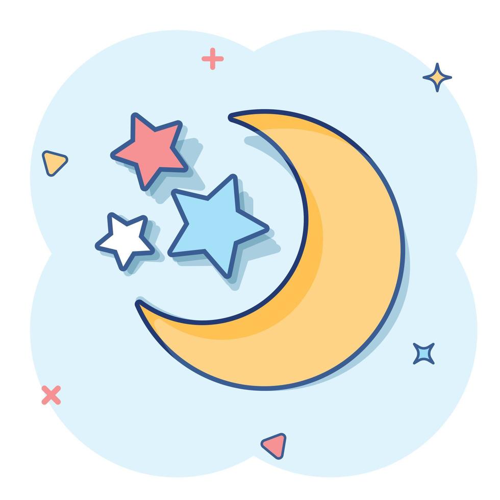 Vector cartoon nighttime moon and stars icon in comic style. Lunar night concept illustration pictogram. Moon business splash effect concept.