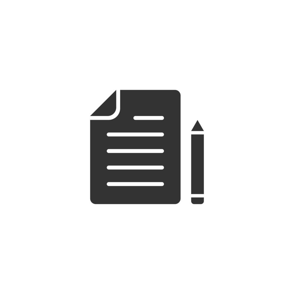 Document note with pen icon in flat style. Paper sheet pencil vector illustration on white background. Notepad document business concept.