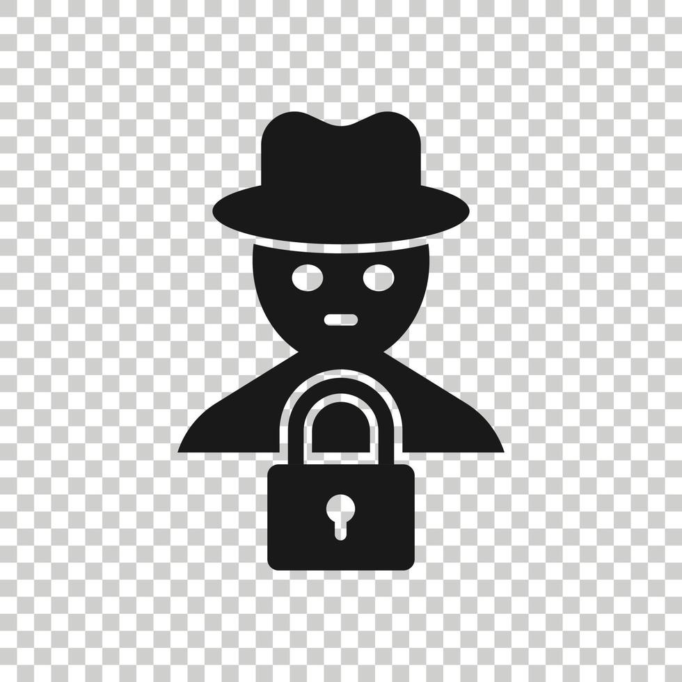Fraud hacker icon in flat style. Spy vector illustration on isolated background. Cyber defend business concept.
