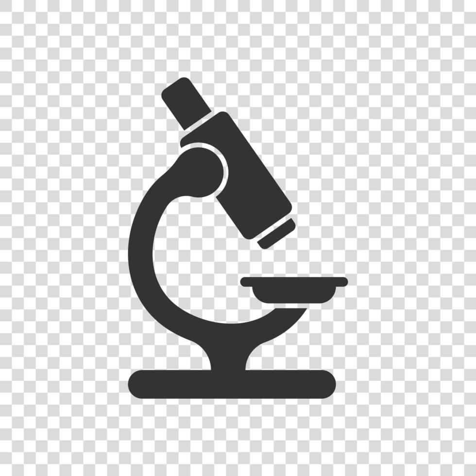 Microscope icon in flat style. Laboratory magnifier vector illustration on isolated background. Biology instrument sign business concept.