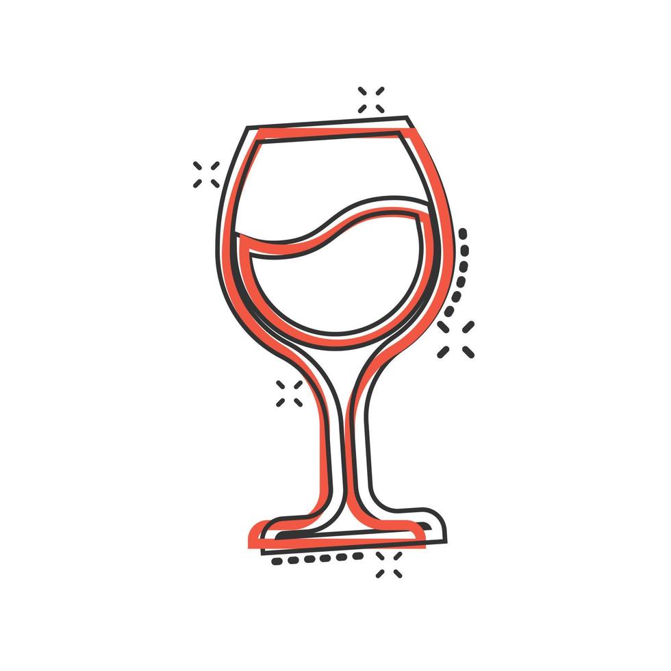 Wine glass icon in comic style. Champagne beverage cartoon vector illustration on isolated background. Cocktail drink splash effect sign business concept.