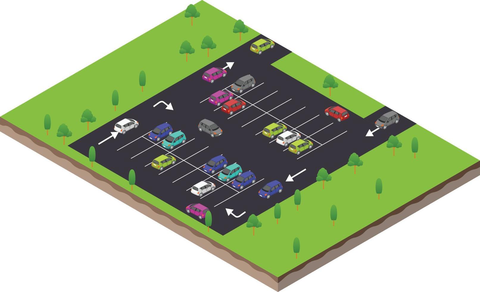 isometric scene of transport subcompact car at outdoor parking lot vector