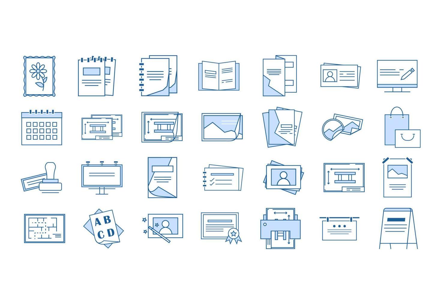 set of vector icons printing house, linear icons, document printing, editorial office, advertising materials