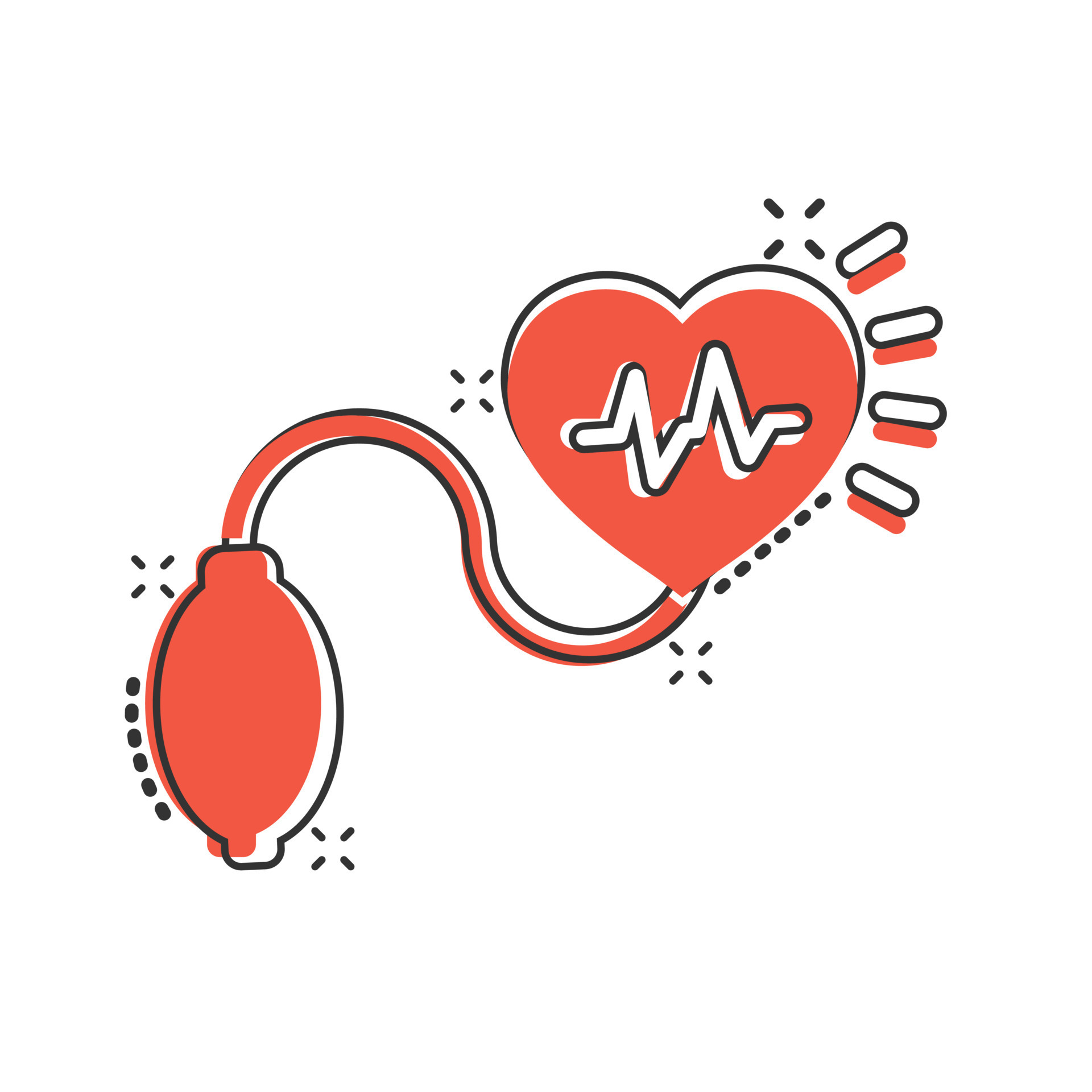 Arterial blood pressure icon in comic style. Heartbeat monitor cartoon  vector illustration on isolated background. Pulse diagnosis splash effect  sign business concept. 16136603 Vector Art at Vecteezy