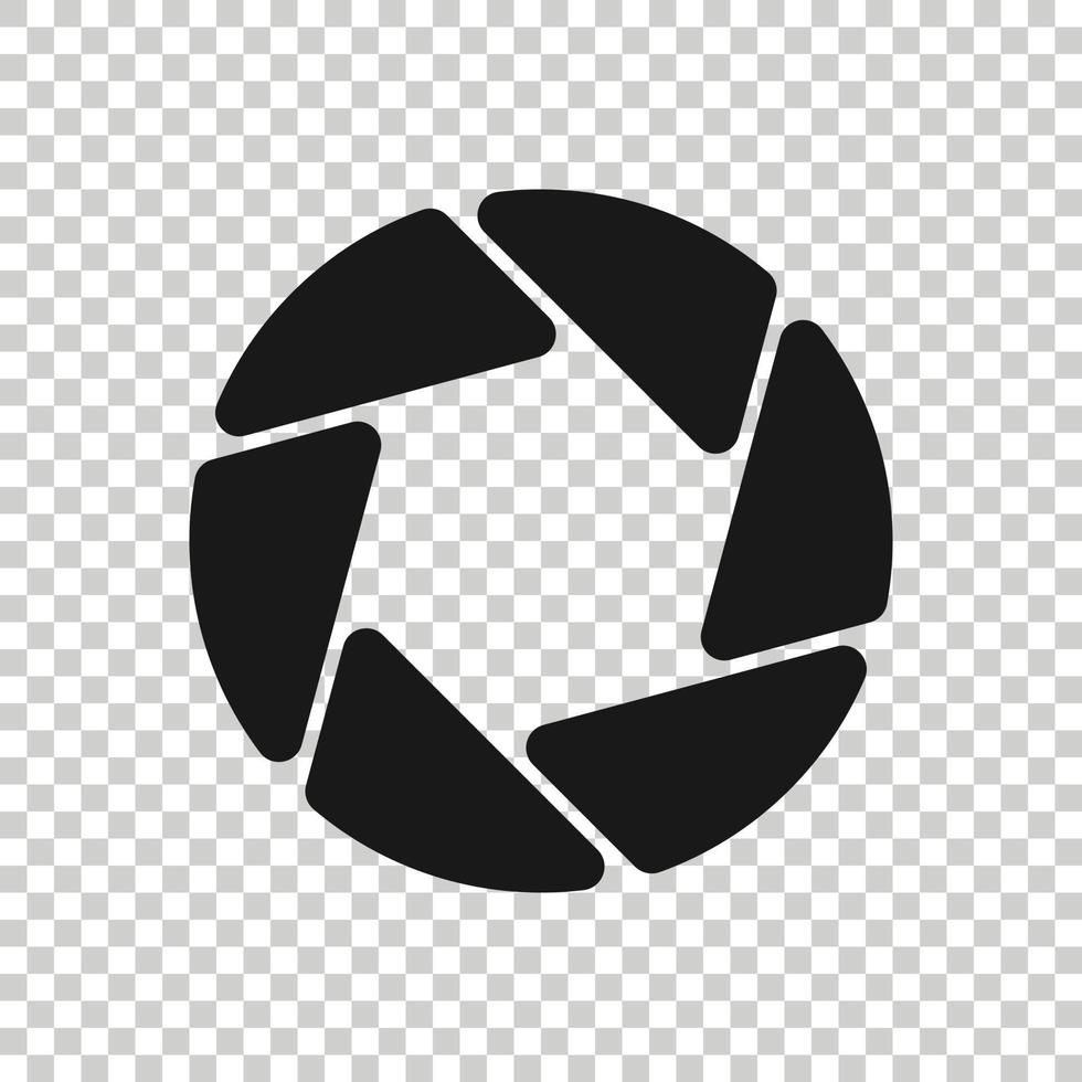 Camera diaphragm icon in flat style. Lens sign vector illustration on white isolated background. Photo snapshot business concept.