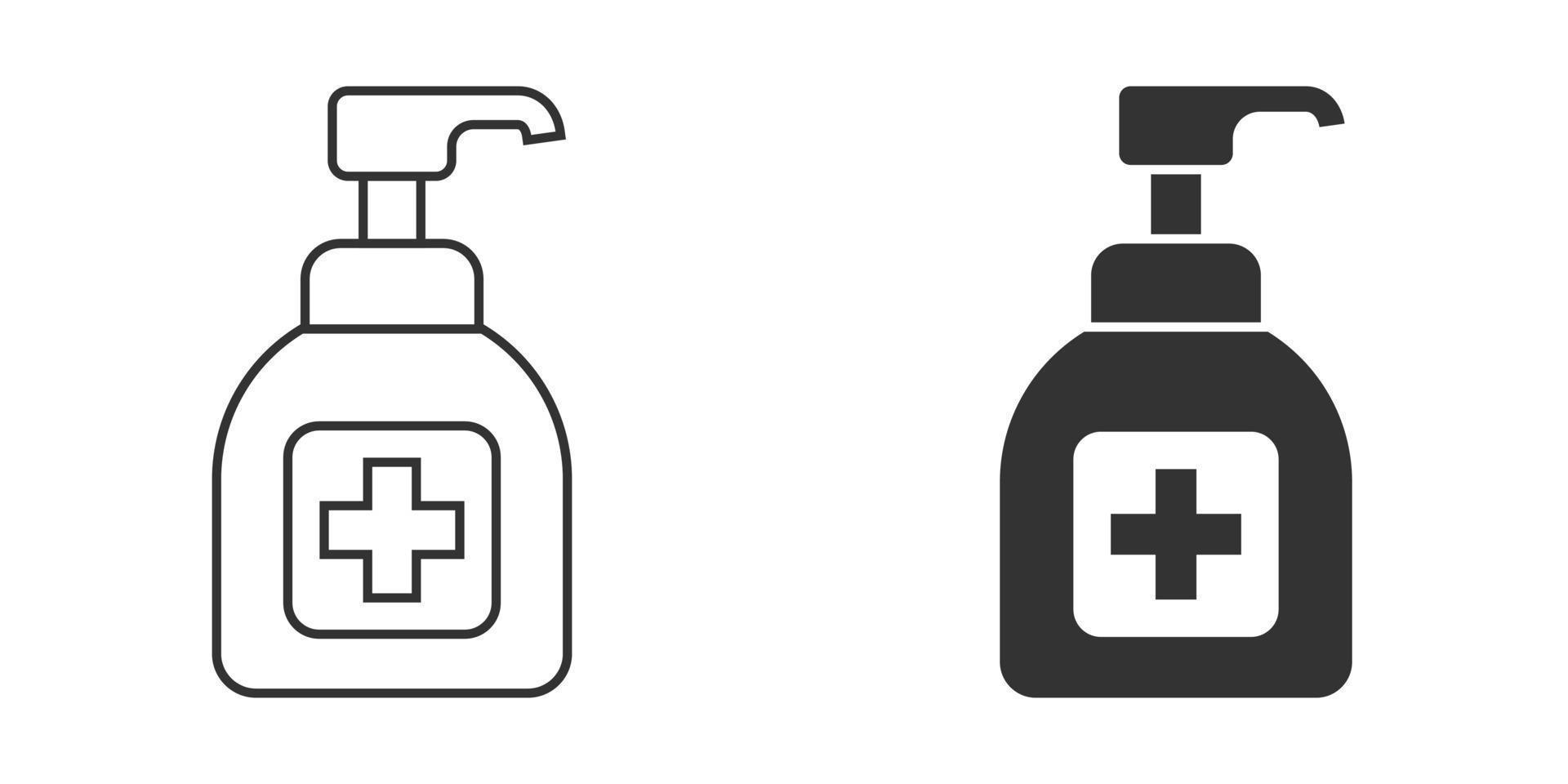 Hand sanitizer icon in flat style. Antiseptic bottle vector illustration on isolated background. Disinfect gel sign business concept.