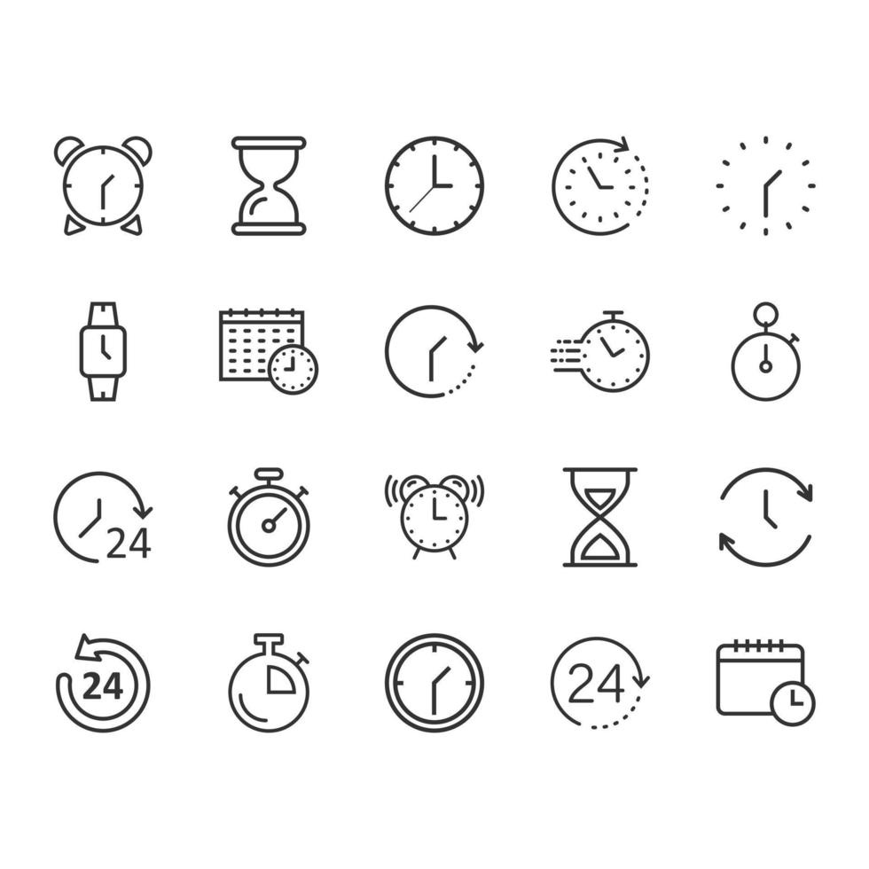 Time icon set in flat style. Agenda clock vector illustration on white isolated background. Sandglass, wristwatch timer business concept.