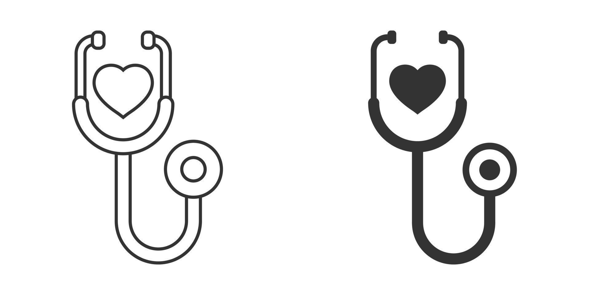 icono de estetoscopio en estilo plano. ilustración de vector de diagnóstico de corazón sobre fondo aislado. concepto de negocio de signo de medicina.