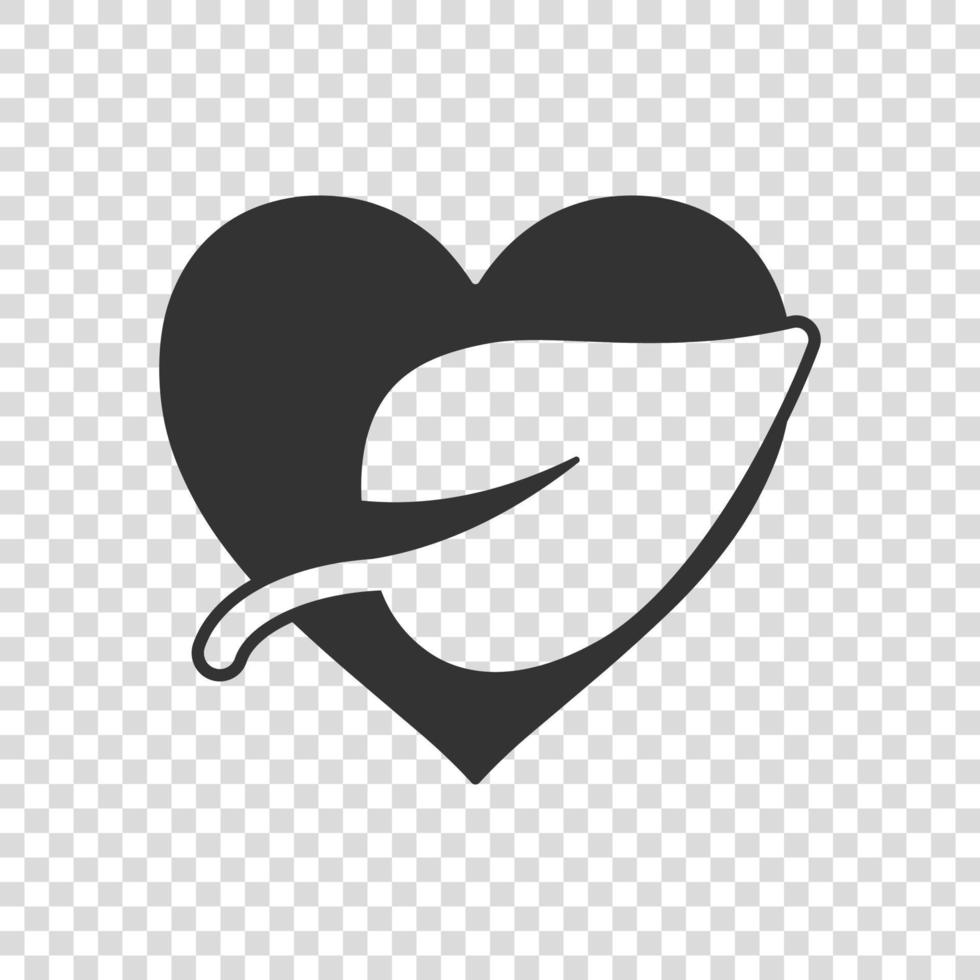 Heart and leaf icon in flat style. Vegan friendly vector illustration on white isolated background. Nature love sign business concept.