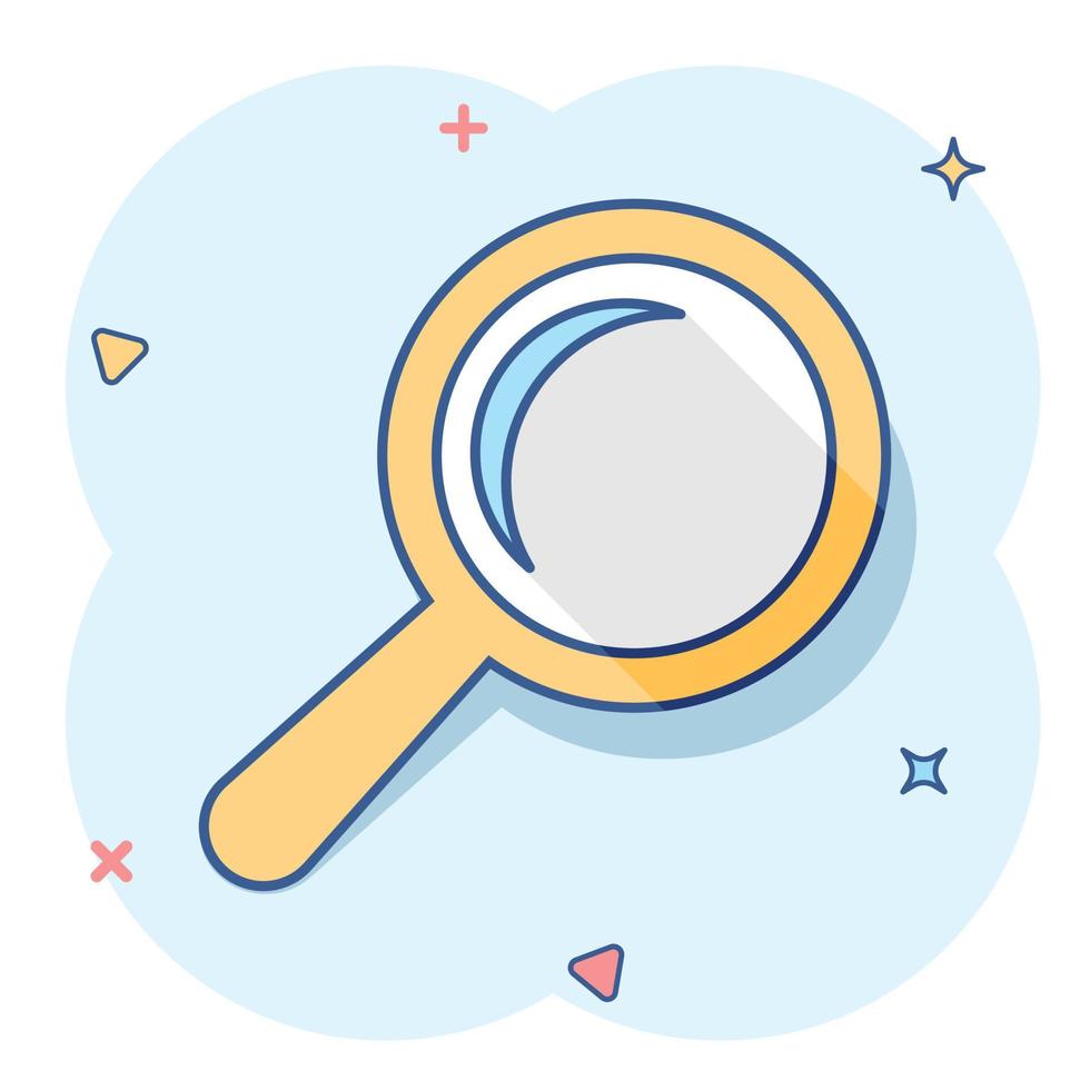 Vector cartoon magnifying glass icon in comic style. Search magnifier illustration pictogram. Find search business splash effect concept.