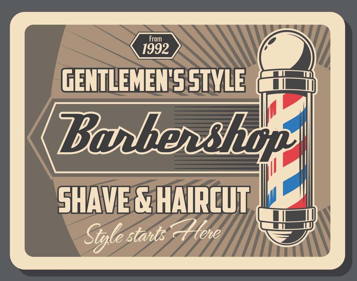 cartel retro de servicio de barbería de estilo caballeros vector