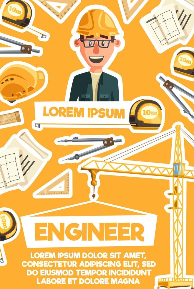 Construction engineer, architect profession banner vector