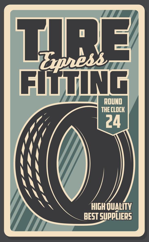 Tire fitting works, retro style vector