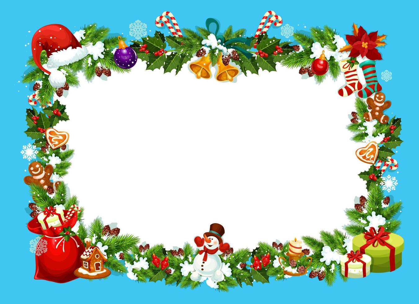 Christmas greeting card with gifts frame vector