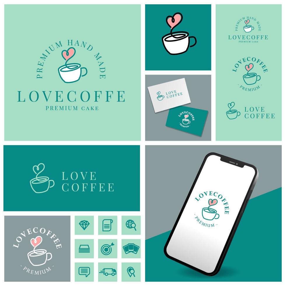 love coffee cafe vector logotipo profesional con conjunto de iconos