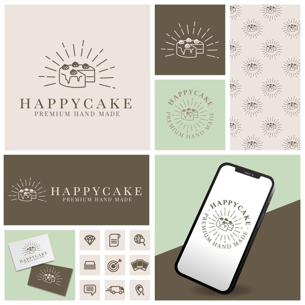CUTE CAKE BROWNIES LOGO WITH ICON AND TEMPLATE SET vector