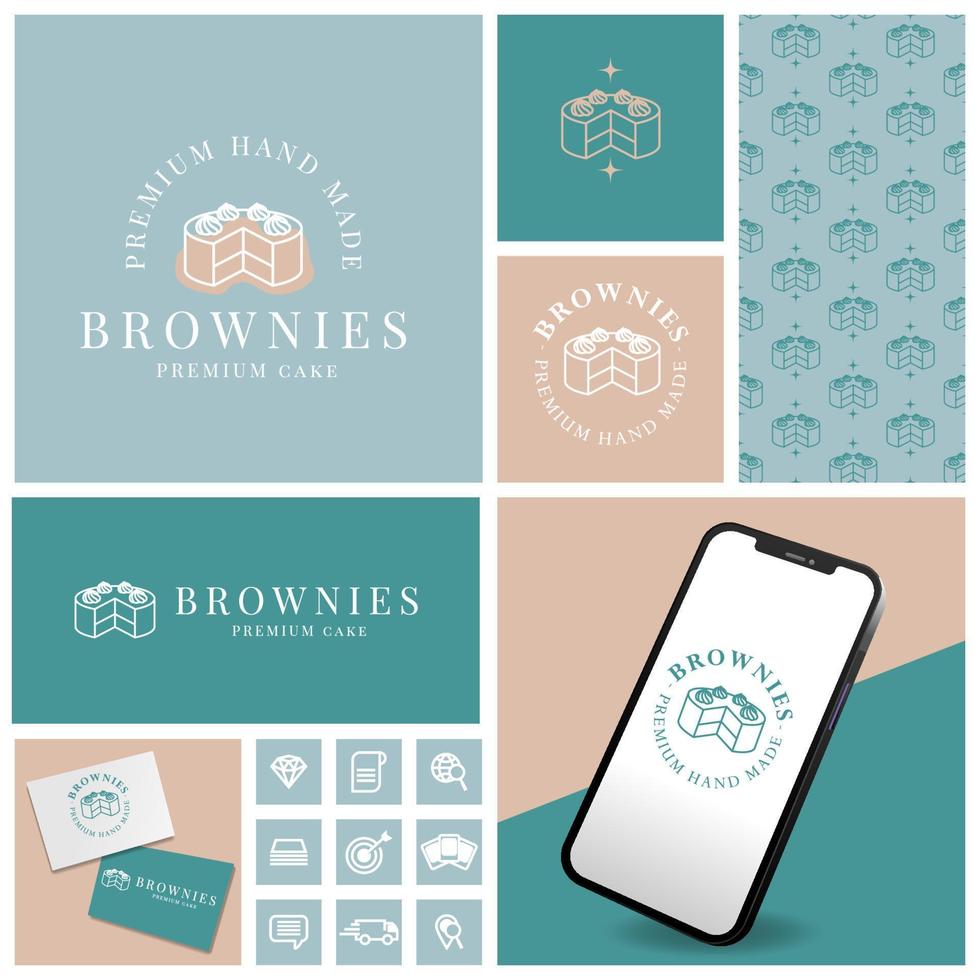SIMPLE CAKE BROWNIES LOGO WITH ICON AND TEMPLATE SET vector