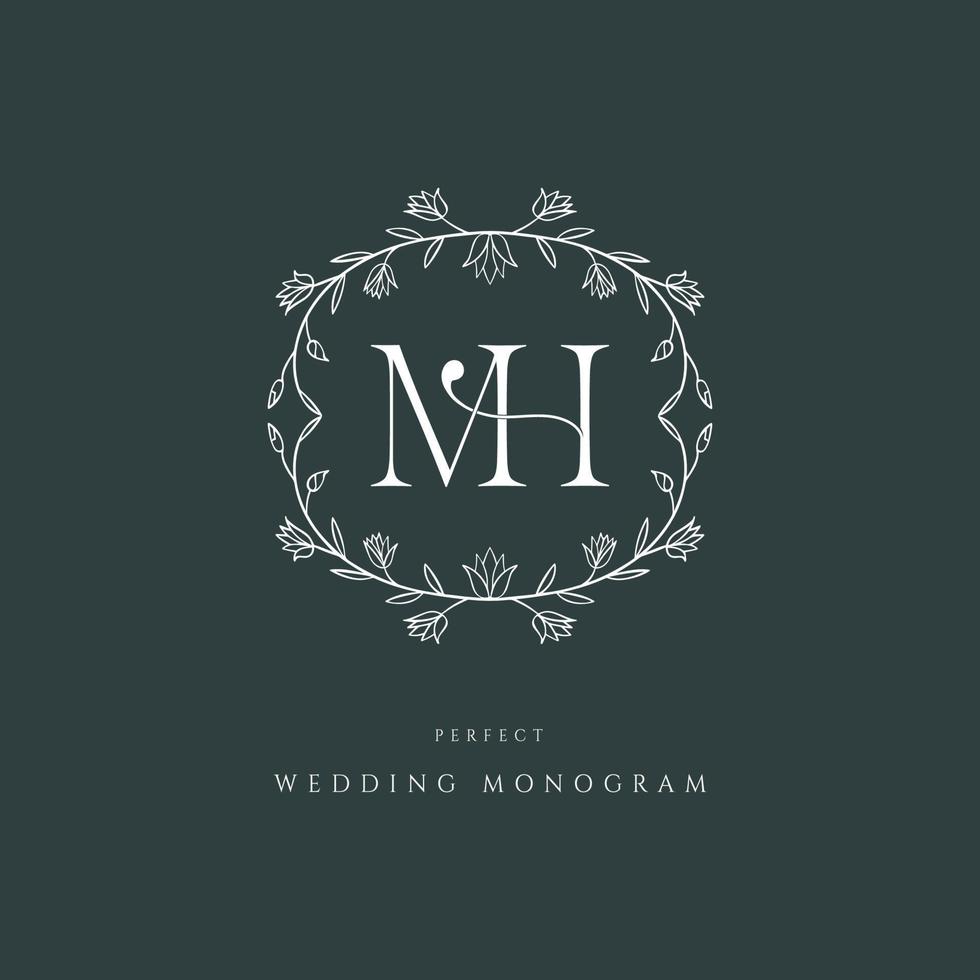 Modern classic MH wedding monogram serif font. Unique, luxurious, mature and elegant floral style logo. Perfect for a wedding monogram. vector