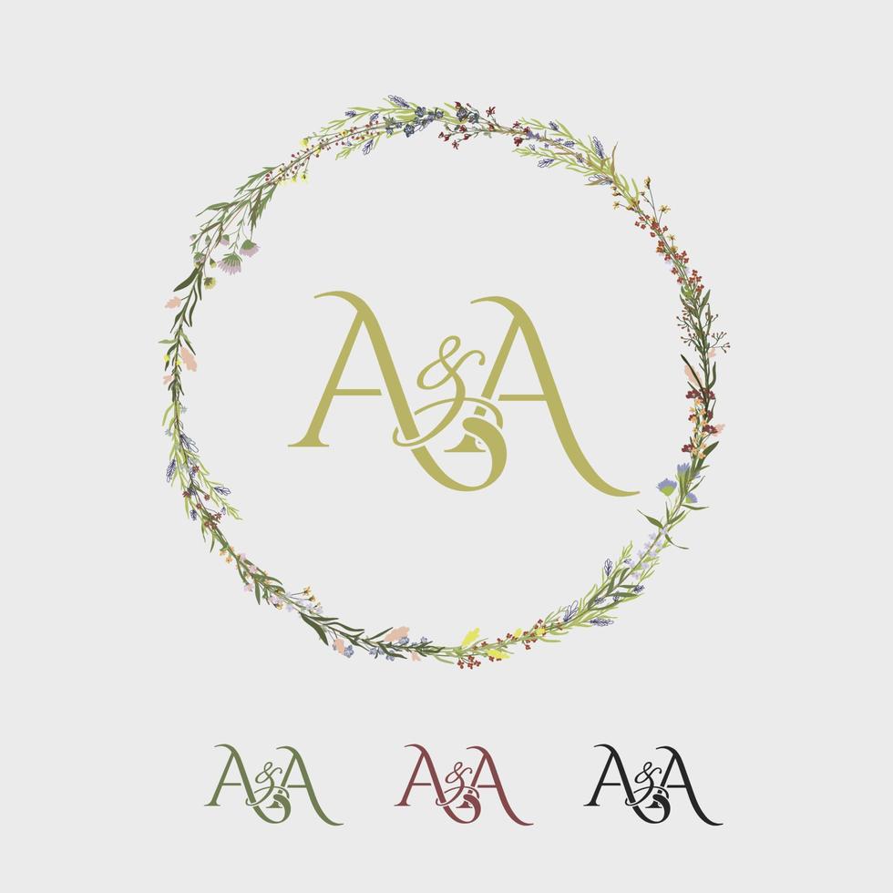 A and A monogram with floral wreath vector illustration.