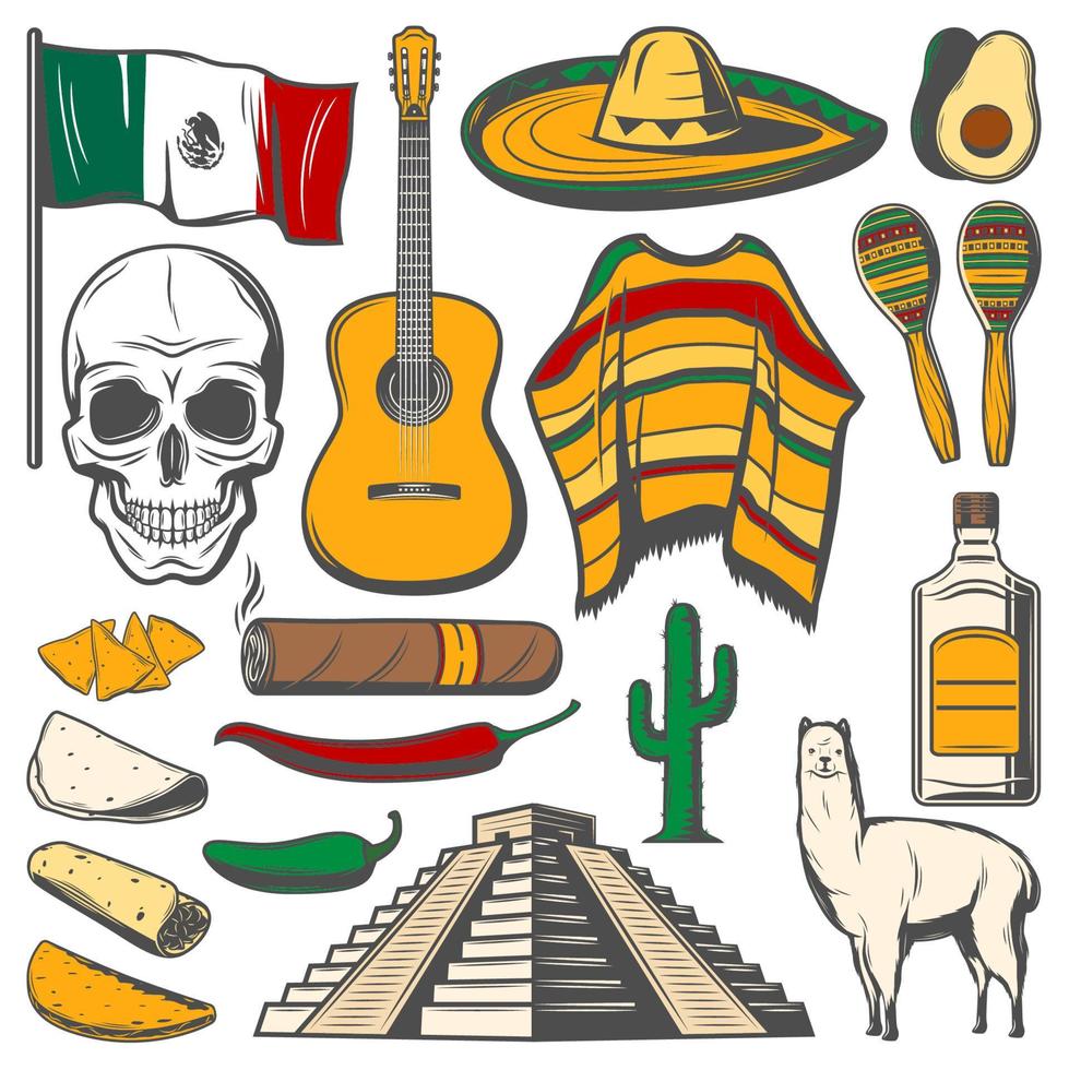 Mexican Cinco de Mayo vector fiesta sketch icons