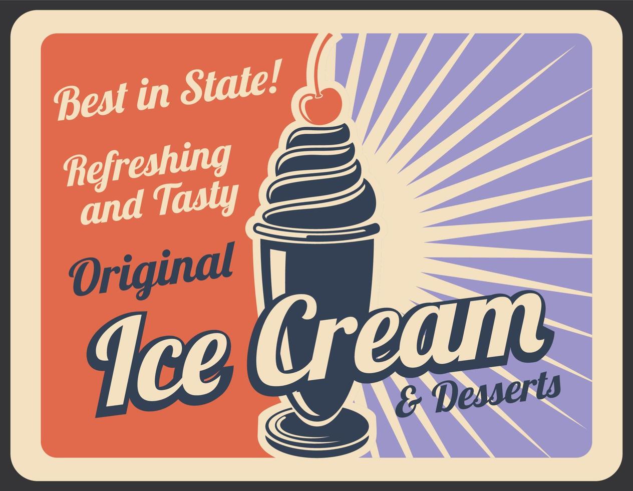 Ice cream retro banner with sweet cold dessert vector